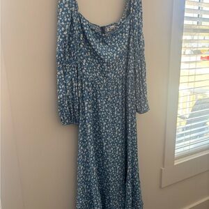 Reformation Blue and White Floral Long Sleeve Midi Dress